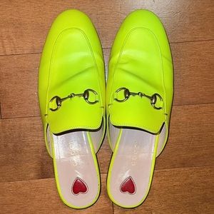 Gucci Yellow Princetown Fluo Neon Leather Loafer/Mule/Slipper Flats